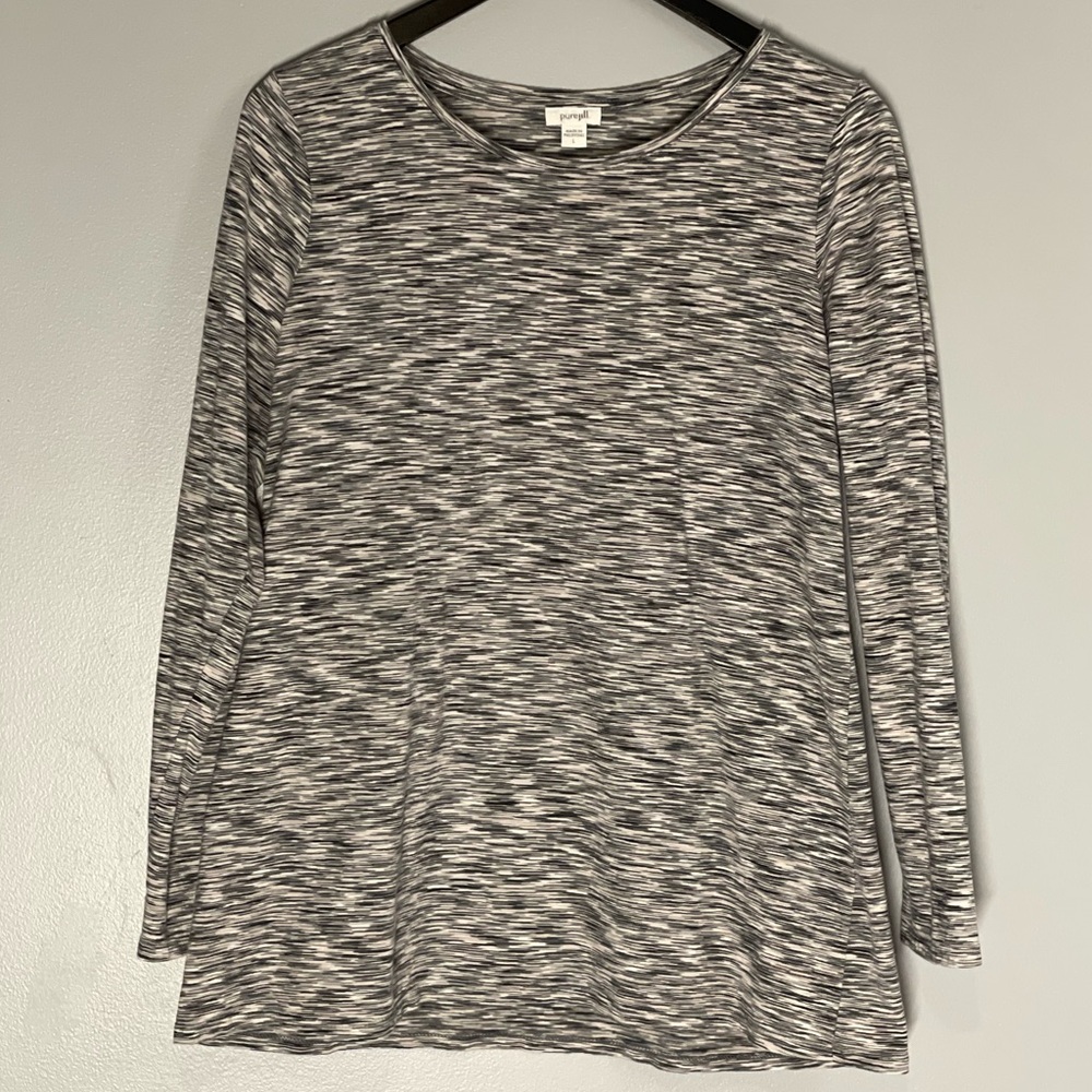 Pure Jill Women's Cotton Gray Marbled Long Sleeve Comfy Tee Tunic Top - Picture 5 of 10